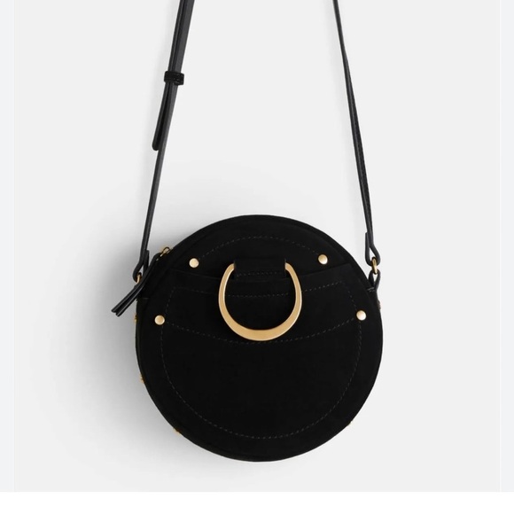 Mango round Suede leather crossbody bag dark academia - Picture 3 of 9